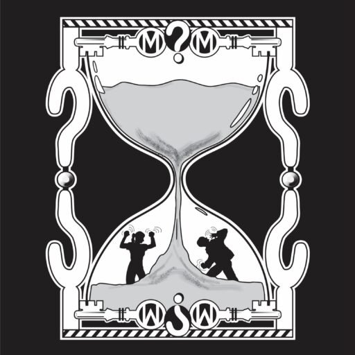 A Mystery Mayhem-themed hourglass.