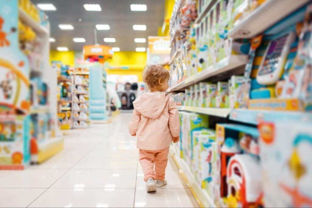 Young child exploring colorful toy aisles at Playthings Etc. in Butler PA — one of the best family-friendly things to do in Butler PA.
